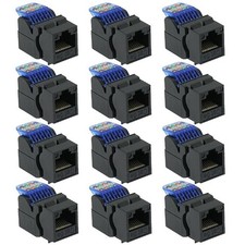 12x Cat5E RJ45 Network LAN Ethernet Keystone Jack Tool Less Snap In Insert Black picture