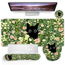 Blusabaca Black Cat Mouse Pad Desk Mat, Large Gaming Mouse Pad with Wrist Rest, picture