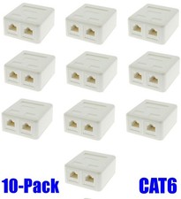 10 Pcs 2-Port CAT6 RJ45 Keystone Jack Network Cable Wall Surface Mount Box White picture