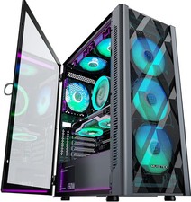ATX PC Case Pre-Install 6 PWM ARGB Fans, Polygonal Mesh Computer Gaming Case,... picture