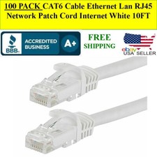 100 PACK CAT6 Cable Ethernet Lan RJ45 Network Patch Cord Internet WHITE 10FT picture