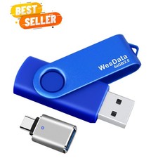 64GB USB 2.0 Flash Drive with USB C Adapter – Effortless Data Transfers in Blue picture