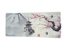 Asian Sumi-e Mountain and Cherry Blossom Art, Office Desk Mat XL 35”L x 15.5”W picture
