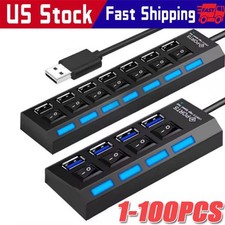 USB Hub 7 Port On/Off Switch High Speed Splitter AC Adapter Cable PC Laptop Lot picture