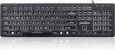 Large Print Letters Computer Keyboard LED Lighted White Backlit Full Size Key picture