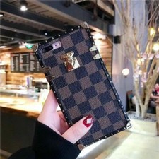Grid Leather Luxury Boxy Trunk Case For 11 12 13 14 15 16 17 Pro Max XR 17E 16E picture