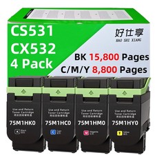 75M1HK0 Toner Cartridge Compatible for Lexmark CS531 CX532 (KCMY-4Pac) picture