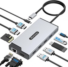 USB C Hub, 12-in-1 Docking Station Dual Monitor with 2 HDMI, VGA, RJ45, 100W PD picture