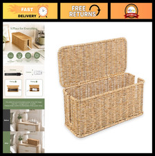 Handmade Rattan Cable Management Box, Cord Organizer with 2 Open Slots, 13