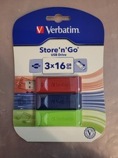 Verbatim 99122 Store N Go USB Flash Drive 16GB 3-Pack  Red Blue Green 1505-888 picture