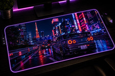 JDM Tokio night RGB XXL Mouse Pad: Nissan Skyline GT-R, Toyota Supra, Mazda RX-7 picture