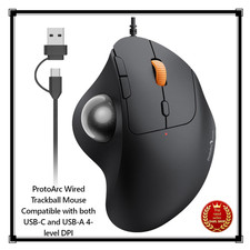 ProtoArc Wired Trackball Mouse Compatible with both USB-C and USB-A 4-level DPI picture