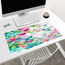Watercolor Hummingbird Floral Mouse Pad Colorful Botanical Large Desk Mat Decor picture