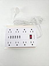 SMNICE Power Strip USB Charging Station Flat Plug 5 Foot Cord White picture