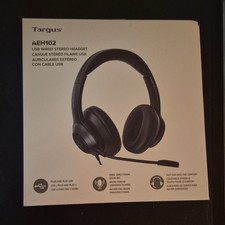 Targus AEH102 USB Wired Stereo Over-Ear Headset Boom Mic Volume Control Black picture