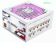 850W Fully Modular PSU, 80+ Gold, Silent RGB Fan, High Efficiency - White picture