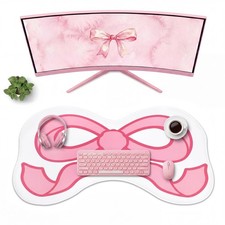 Large Pink Bow Desk Mat 31.5 x 15.8 Inches Coquette Scalloped Mouse Pad Back ... picture