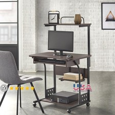 Mobile Computer Tower W/ Storage Shelves Rolling Desk 4 Casters Home Office New picture