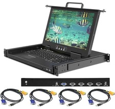 Server Data Center 1U VGA 4 Port Rack Mount KVM Switch Console Drawer 1080p LCD picture