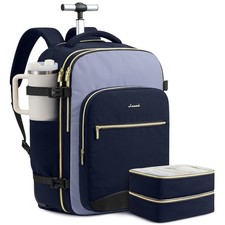 LOVEVOOK Rolling Backpack with 56L-3Pcs-Luggage, Ink Blue-grey Blue-black picture