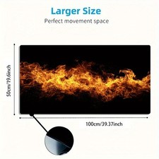 A Large Gaming Mouse Pad Featuring a Dynamic Burning Flame Illustration on a B picture