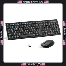 Wireless Keyboard and Mouse Combo Silent Full Size Office Home Black picture