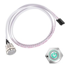 Chassis Metal Button 16mm Power Symbol Green LED Power Button 100cm Wire, Silver picture