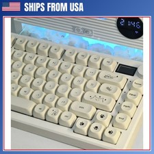 Milky White Cute Cat PBT Keycap Set 124 Keys MOA Profile Mechanical Keyboard picture