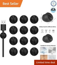 Compact 12-Pack Black Cord Holders - Easy Adhesive Cable Clips for Home & Office picture