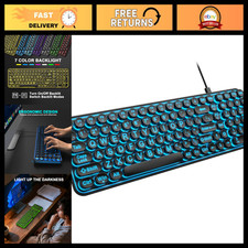 Large Print 7-Color Backlit USB Keyboard - Retro Round Keys, Wired, Easy Typing picture
