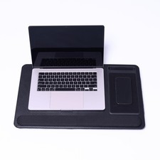 Laptop Lap Desk Stand Black Carbon Cushioned Tray Wrist Rest Mouse Pad 15.6