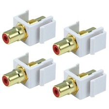 4 Pcs RCA Audio Video Keystone Jack Coupler Snap In Insert Red Center White picture