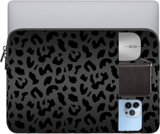 Sleeve for 13-14 Inch Laptop, Water Resistant Case with Pocket, Black Leopard Pr picture