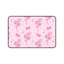 Pink Rose Pattern Desk Mat | Bow Accent, Heart Motif picture