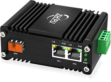 Mini Industrial SFP to 2-Port Gigabit Ethernet Media Converter with 30W PoE+ 12V picture