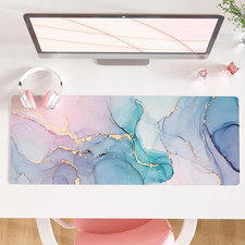 Large PU Leather Desk Mat 31.5x11.8 Inch Waterproof Gaming Mousepad Marble Blue picture
