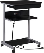 Small Rolling Computer Desk W/ Power Outlet Laptop Cart Black A Small Rolling picture