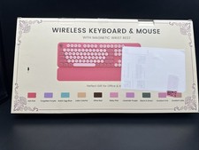 Pink Wireless Keyboard Mouse Combo Retro Typewriter Round Keys Wrist Rest picture