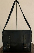 Vintage Classic Cole Haan Black Flap Leather E/W Laptop Messenger Bag picture