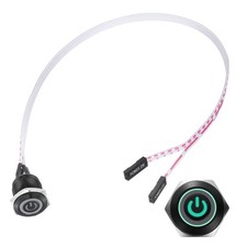 Chassis Metal Button 16mm Power Symbol Green LED Power Button 30cm Wire, Black picture
