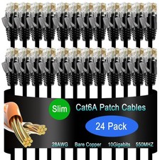 24 PCS Black 2 Ft Cat6a Slim Ethernet Patch Cable 10G Data Center Network picture