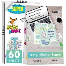 Koala Printable Vinyl Sticker Paper for Inkjet Laser 60PK 8.5x14 Waterproof Matt picture