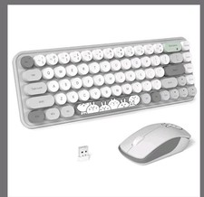 Fopett Wireless Keyboard Mouse Combo 2.4G Colorful 68 Key Typewriter Retro Gray picture