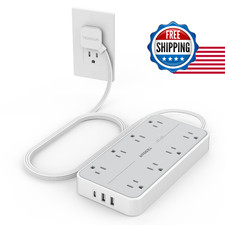 Tessan Power Strip Surge Protector Flat Plug Extension Cord 8 Outlets 3 Usb picture