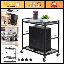 2-Tier Metal Computer Tower Stand - Adjustable PC Storage Rack, Black picture