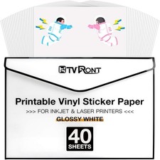 HTVRONT Printable Vinyl Sticker Paper 40 PCS | Glossy White Waterproof 8.5 x 11 picture