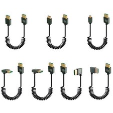 8K HDMI Stretch Coiled Cable HDMI 2.1 Type A Male to Male 90 Degree Down Angled picture