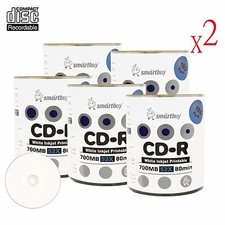 1000 Pcs Smartbuy Grade A+ CD-R 52X 700MB White Inkjet Hub Printable Record Disc picture