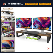 Dual Monitor Stand Riser - Wood & Steel Desktop Organizer for 2 Monitors, Laptop picture