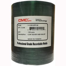 100 CMC Pro Taiyo Yuden (TCDR-SPP-SK) 52X CD-R Silver Inkjet Hub Printable Media picture
